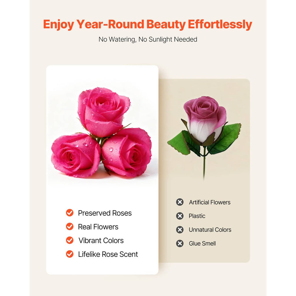 Preserved rose flowers with pink ribbon bouquet box presentation
