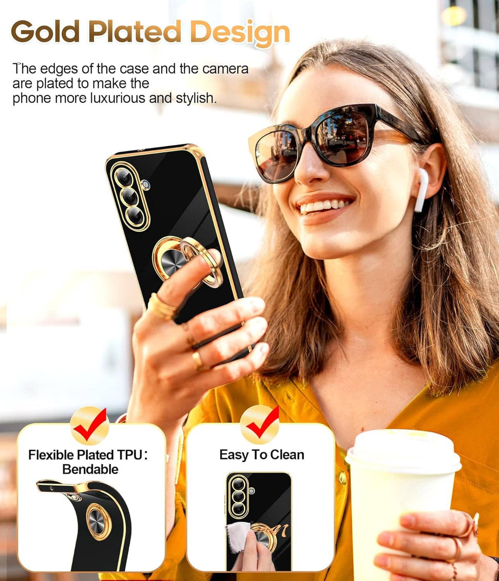 Gold-plated phone case with flexible TPU feel and easy-to-clean black backing