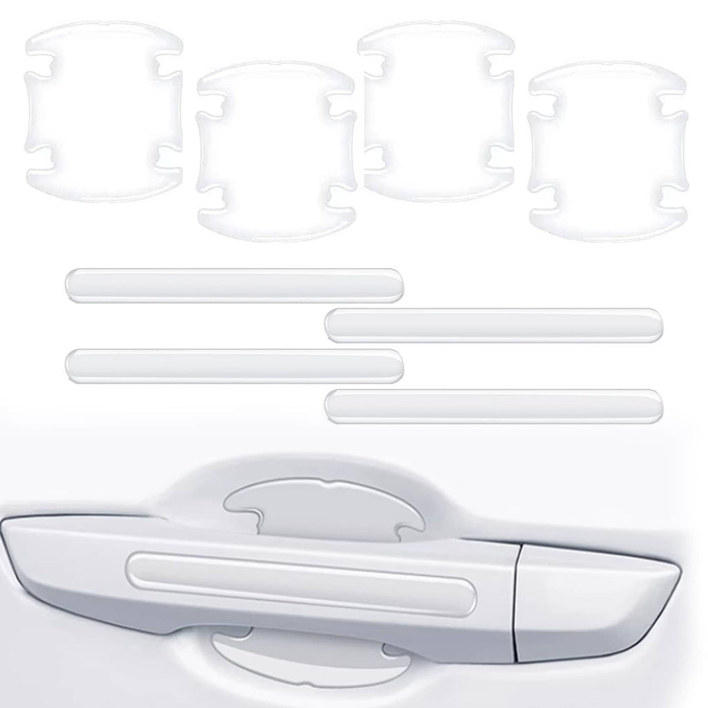 Clear 3D door handle scratch protector set with molded pieces and handle covers