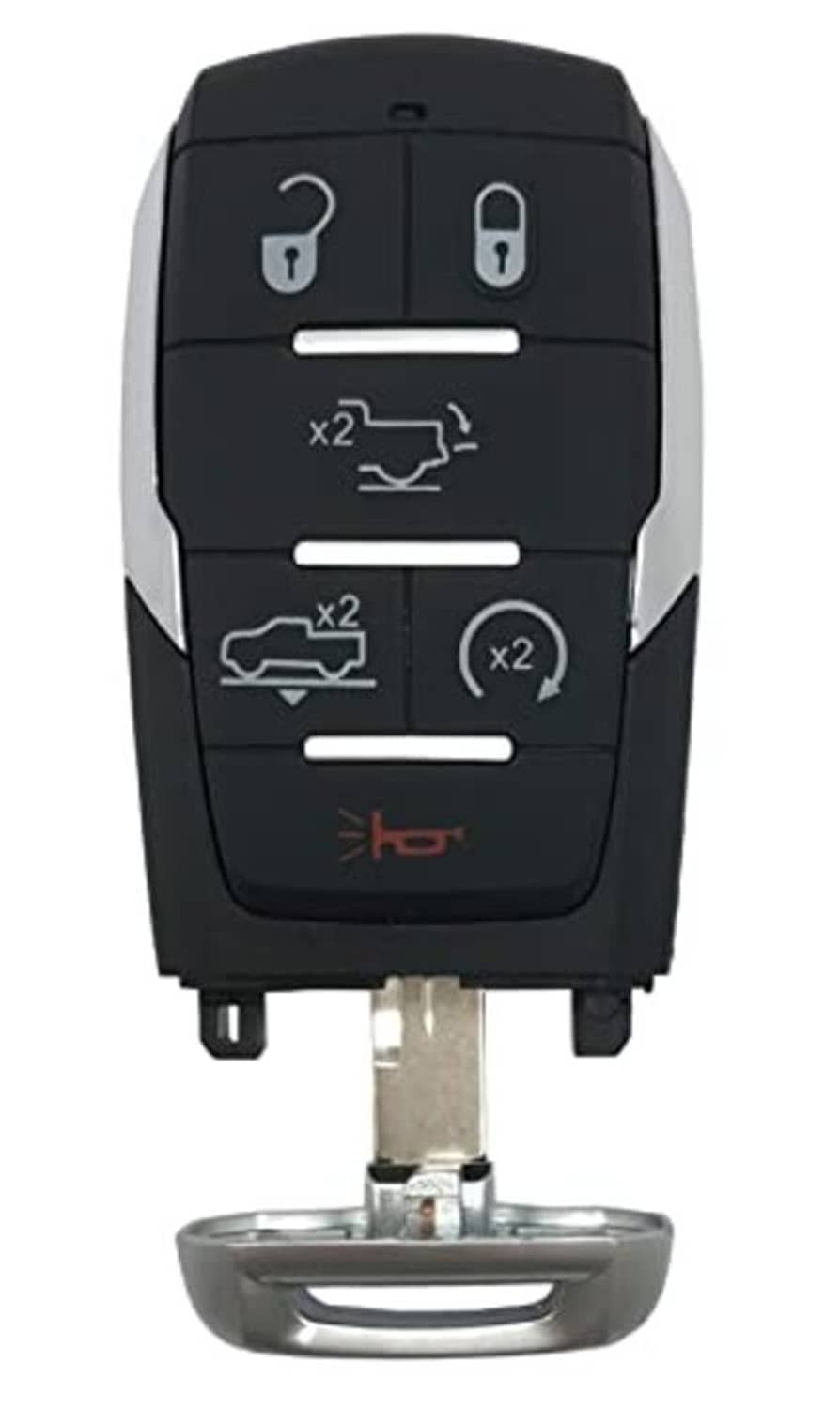 Black keyless remote fob shell case with key blade exposed and 6-button front