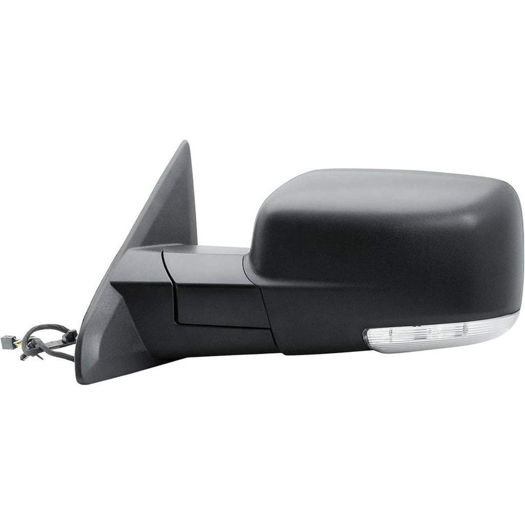 Left driver-side mirror with white turn-signal lens and glossy black cover