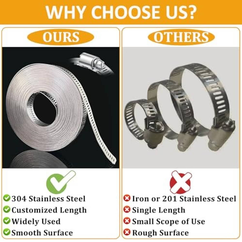 Set of stainless steel worm gear hose clamps with smooth band and screw housing