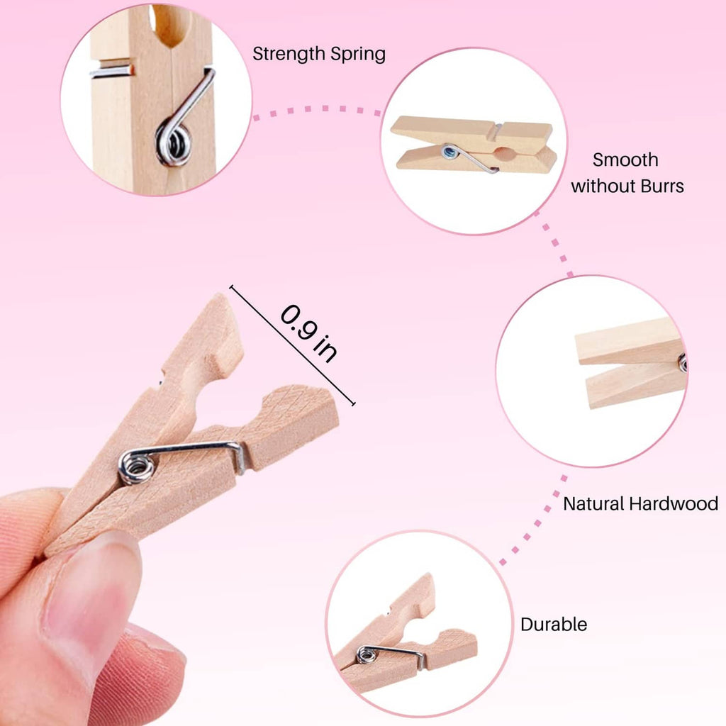 Single wooden mini clothespin with metal spring, close-up detail