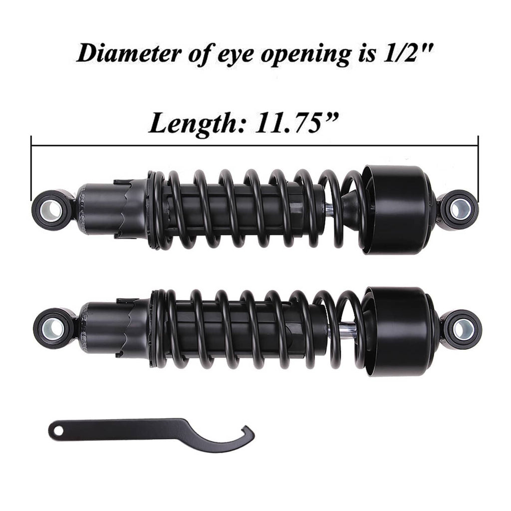 Black rear shock absorbers pair with coil springs and included installation tool