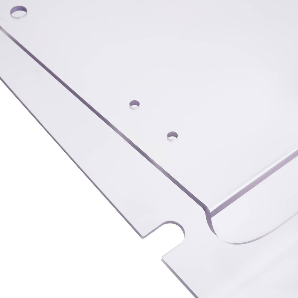 Clear windshield panel edge with purple trim and curved mounting cutout