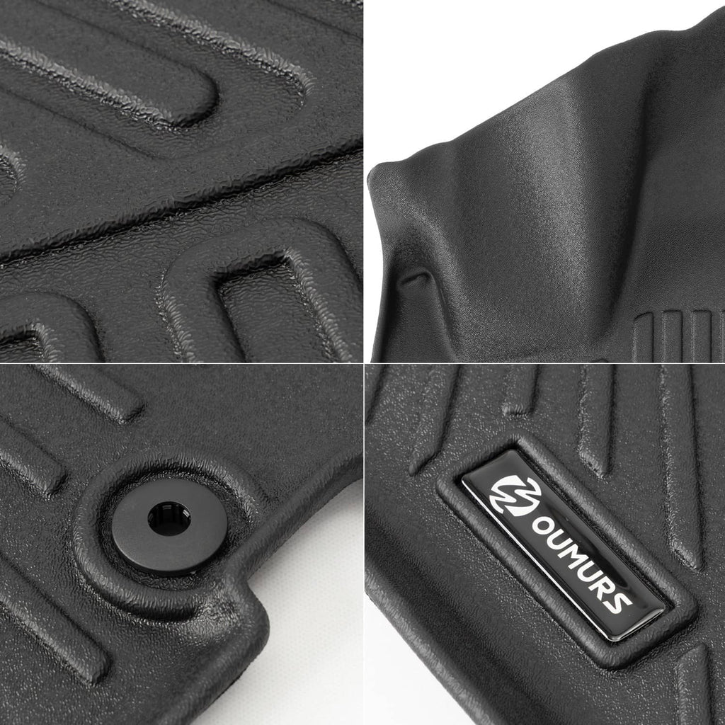 Close-up of dark gray rubber floor mat texture, traction ridges and press-fit fastener