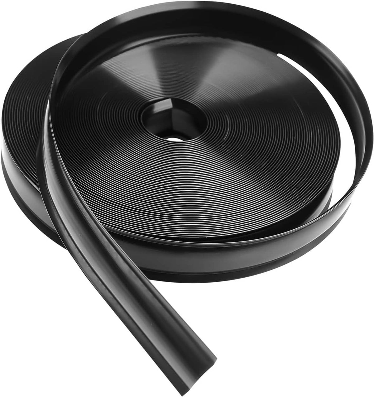 Black vinyl trim molding screw cover roll with coiled strip and flexible edges