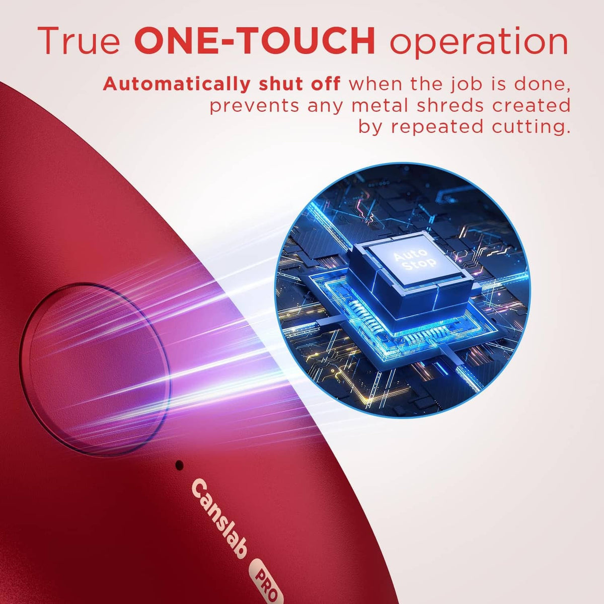 Red electric can opener with illuminated control area for one-touch operation