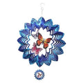 Blue and white butterfly wind spinner with hanging stainless hook