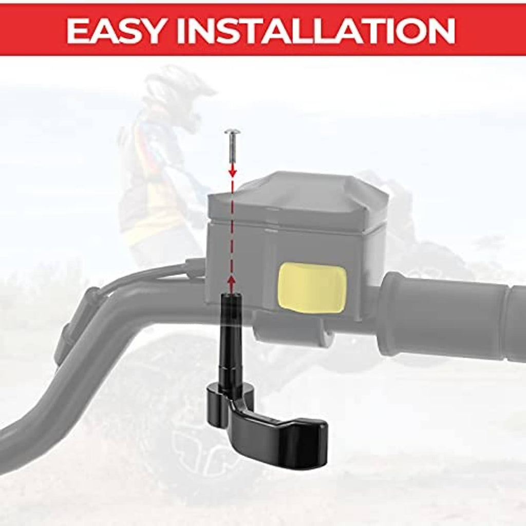 Black thumb throttle lever mounted near handlebar yellow switch