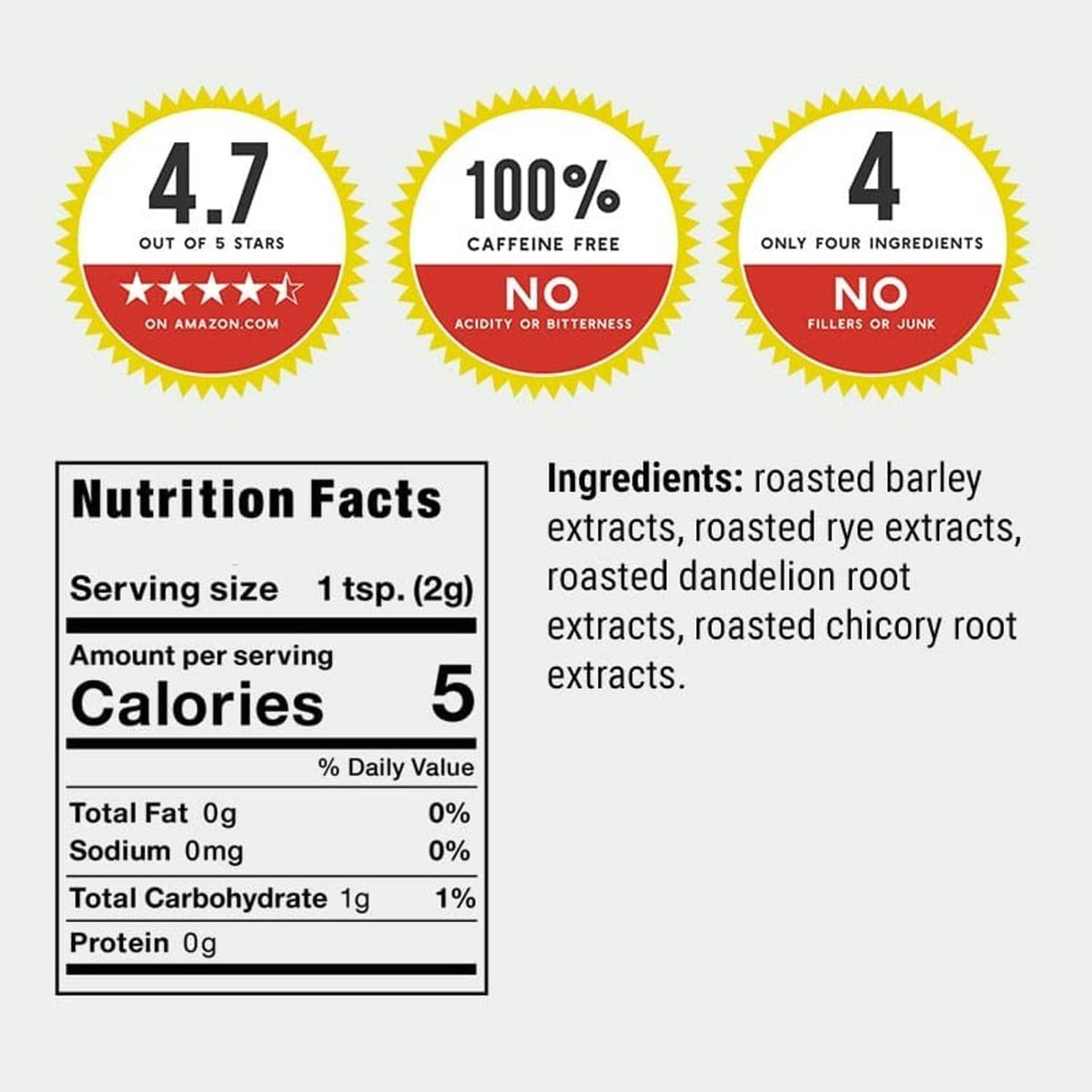 Nutrition facts and ingredient list on instant herbal beverage pouch