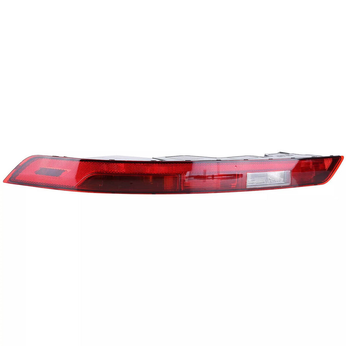 Long red tail light bar with clear reflector strip and black center, wide view