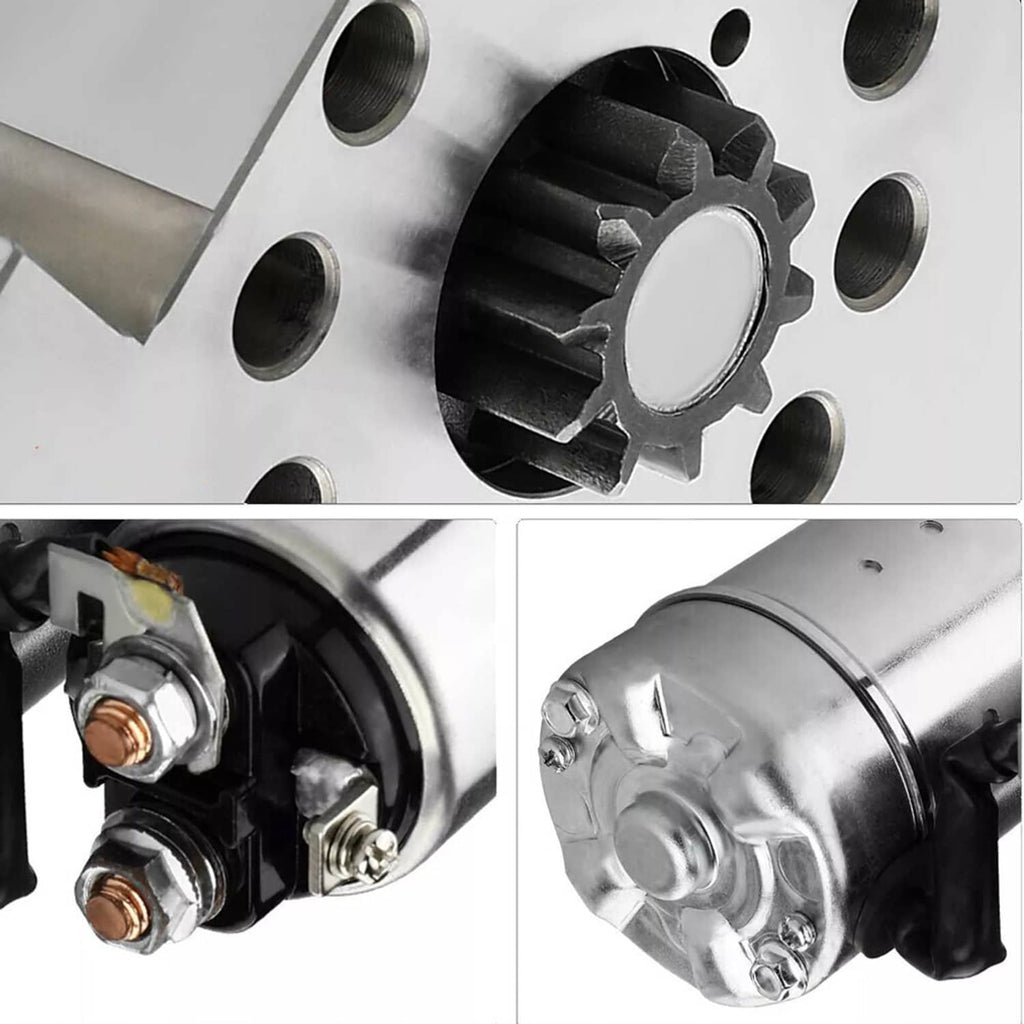 Starter drive pinion gear and electrical connections close-up