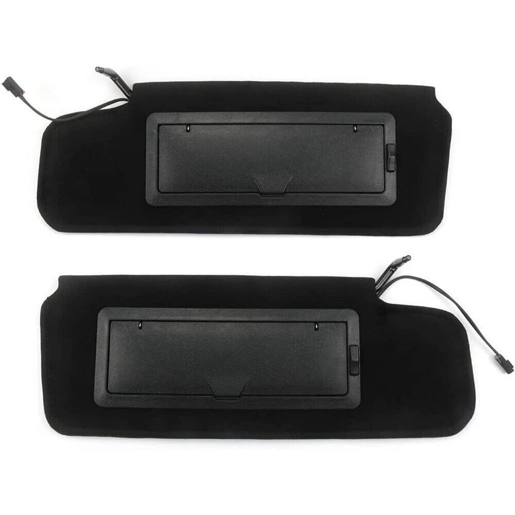 Pair of black car sun visors with vanity mirrors and built-in LED lights
