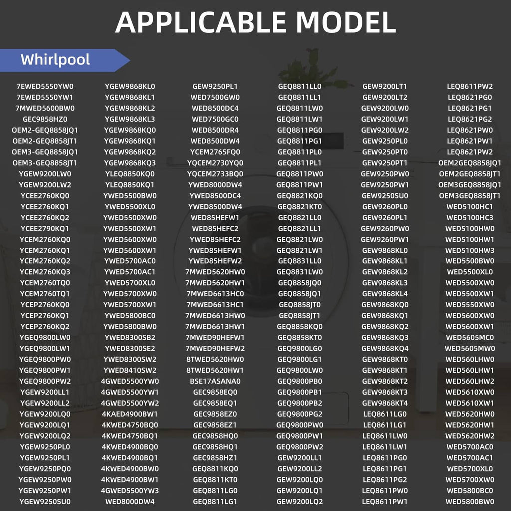 Dryer heating element compatible model list graphic