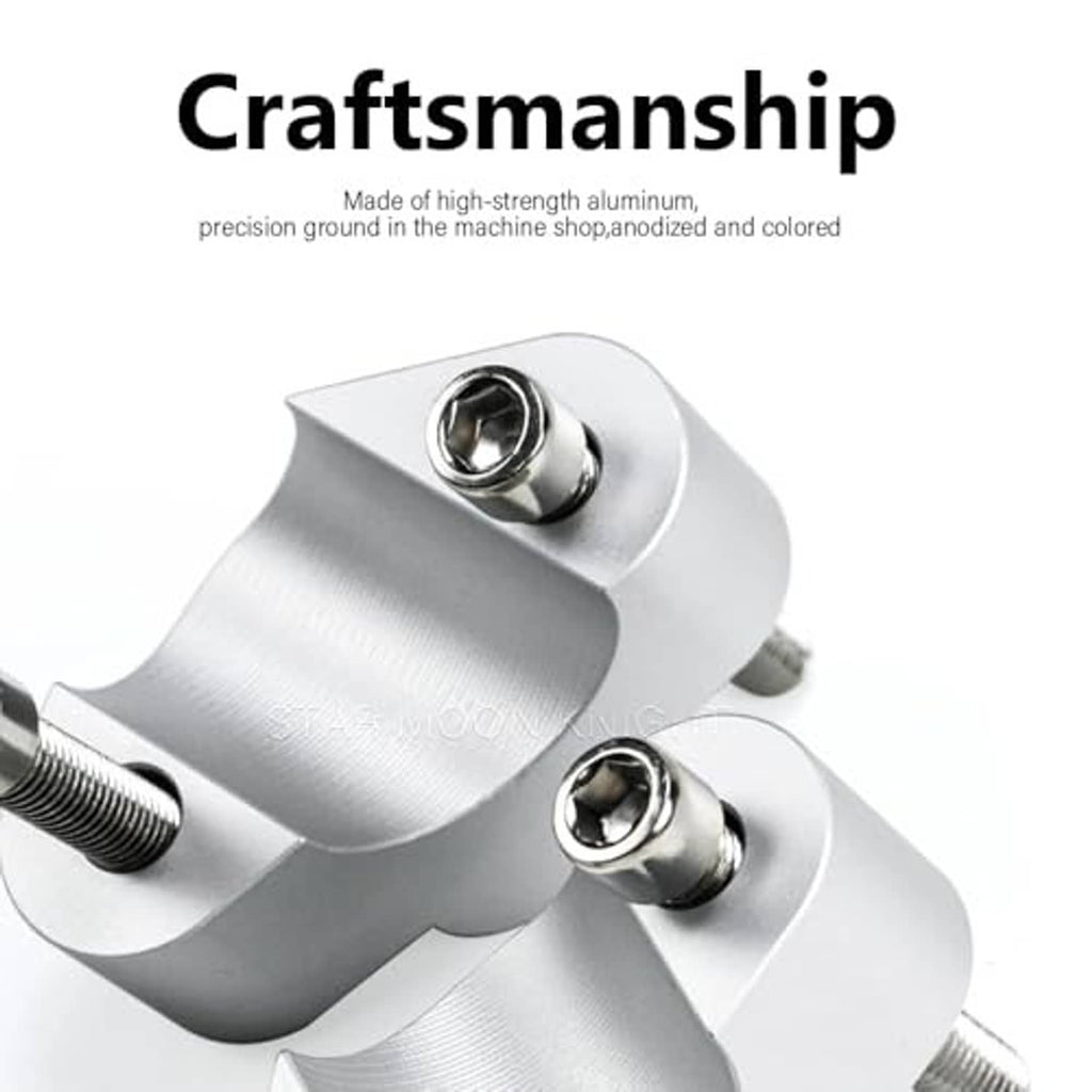 Silver aluminum handlebar riser clamp adapter with two top bolts