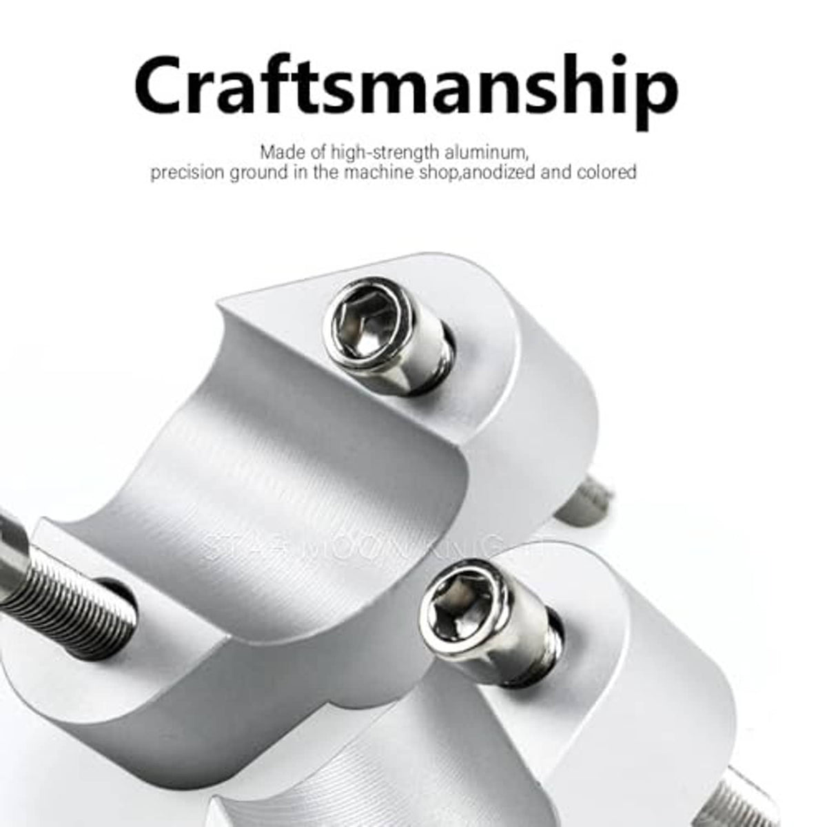 Silver aluminum handlebar riser clamp adapter with two top bolts