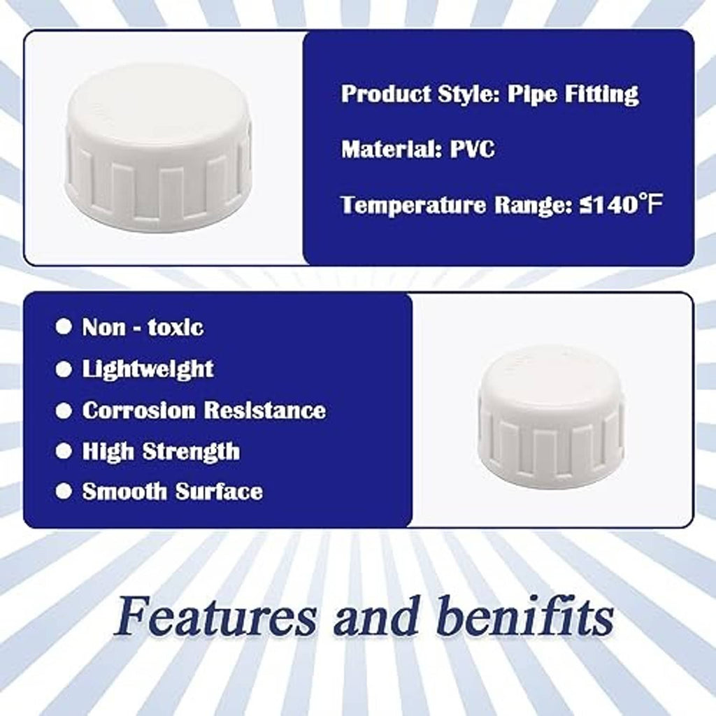 White PVC pipe fitting end cap plug with ridged sides and smooth interior opening