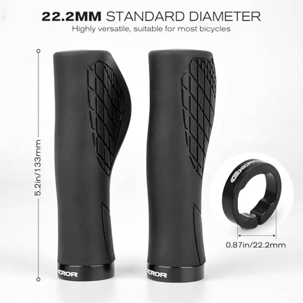 22.2mm standard black bike grips, contoured textured surface with metal locking ring
