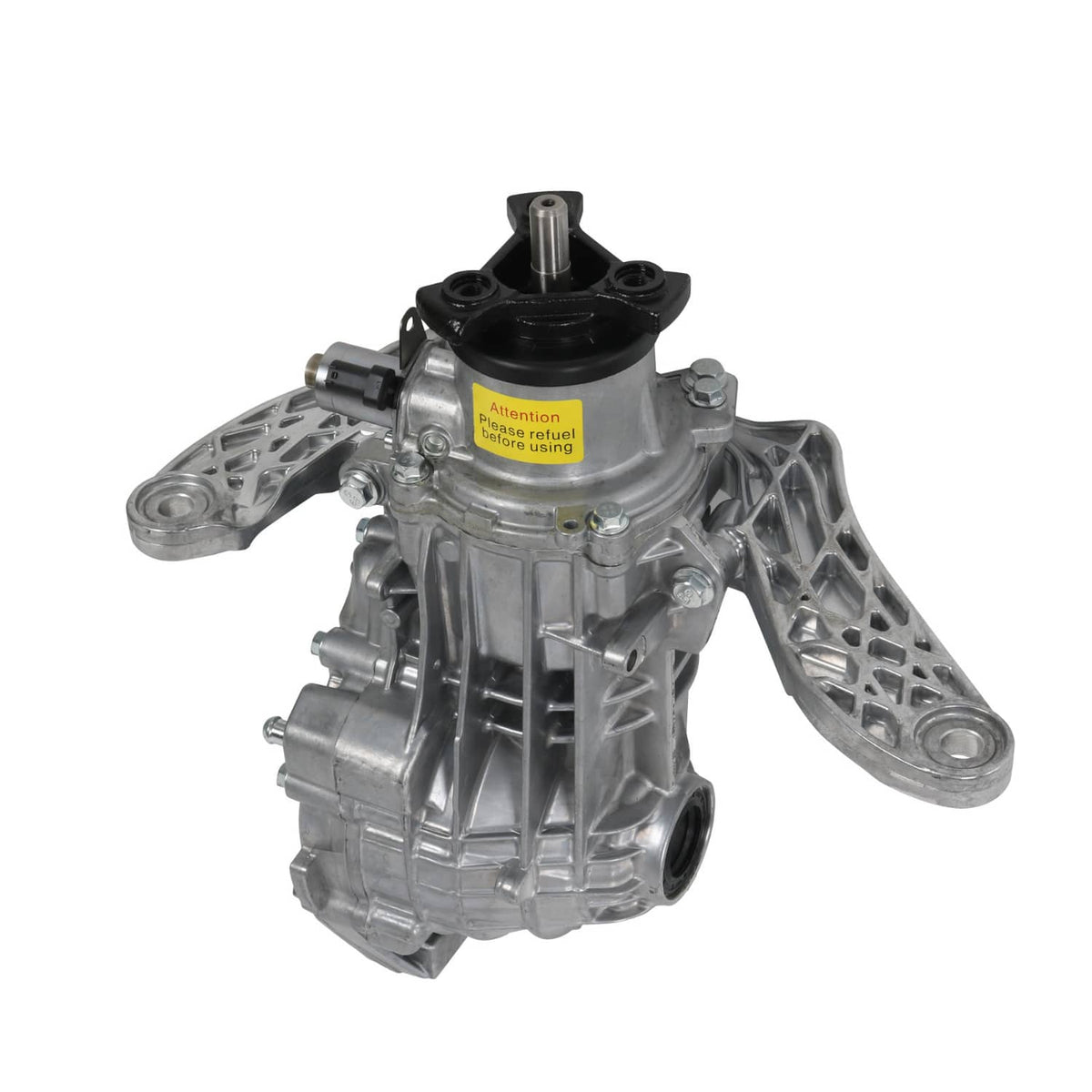 Rear axle differential assembly front view with black center cap and link brackets