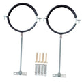 2-pack adjustable pipe hanger straps with black rubber loops, galvanized rods, base plates