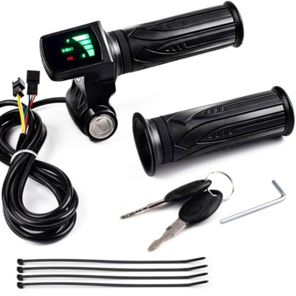 Electric bike full twist throttle grip with LCD display, black handle grips and keys