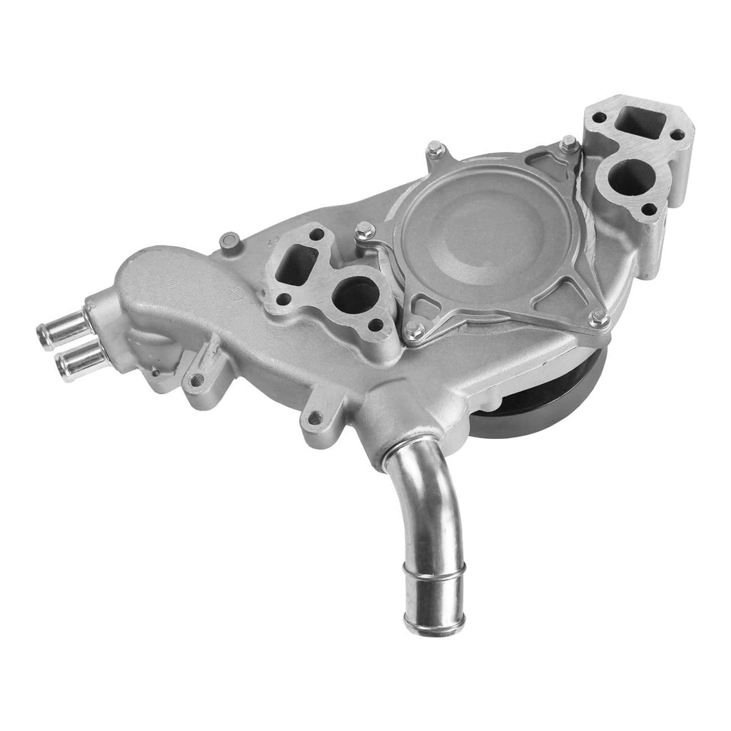 Water pump with gasket, silver housing and black impeller cover with green seal