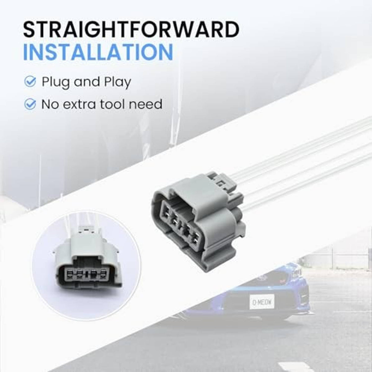 Headlight connector pigtail harness with gray plug and long white wire leads