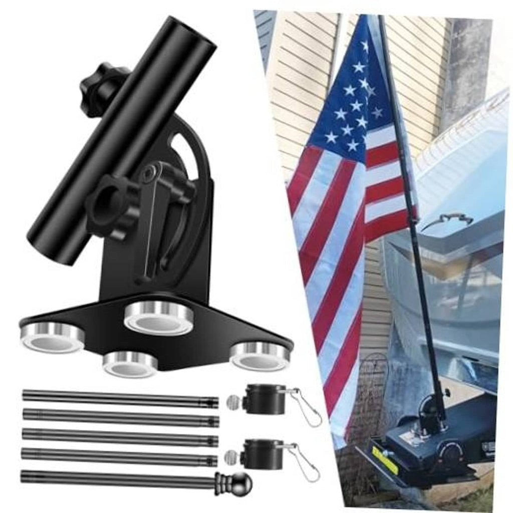 Magnetic RV flag pole holder with base, hardware, and multiple pole sections