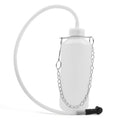 Brake fluid bleeder bottle with hose loop, metal handle, and chain lanyard