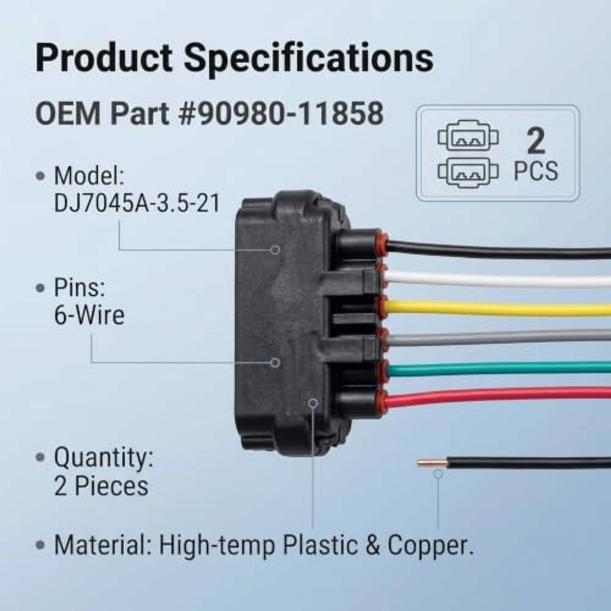 Throttle body wiring harness pigtail connector with 6-wire leads and dual red seals