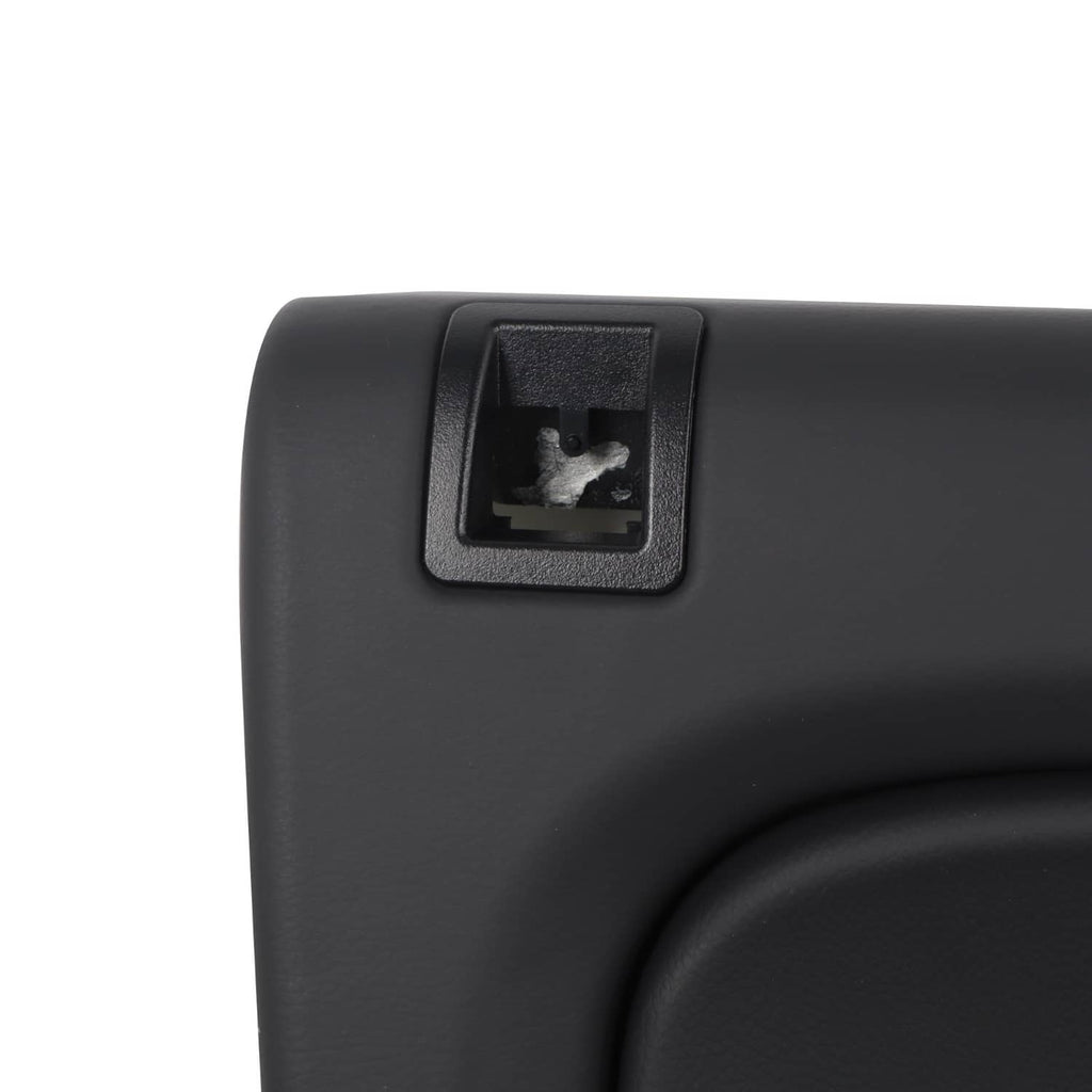 Black interior driver-side door trim panel with square switch bezel and insert opening