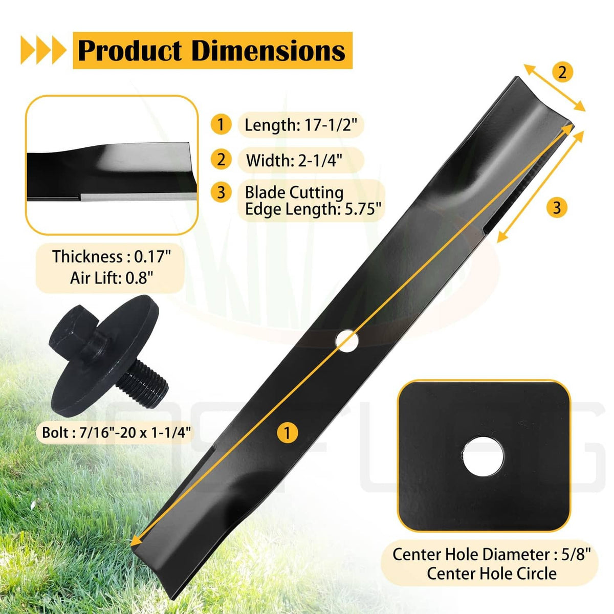 Toro mower blade with center hole and bolt, black steel; replacement blade set