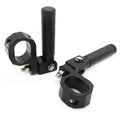 Black motorcycle rear foot pegs with textured grips and passenger bracket mounts