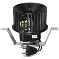 Bathroom exhaust fan motor assembly with black fan housing and mounting brackets