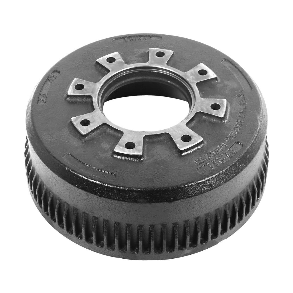 Trailer brake drum with vented rim and bolt-holes around the center hub opening