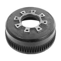 Trailer brake drum with vented rim and bolt-holes around the center hub opening