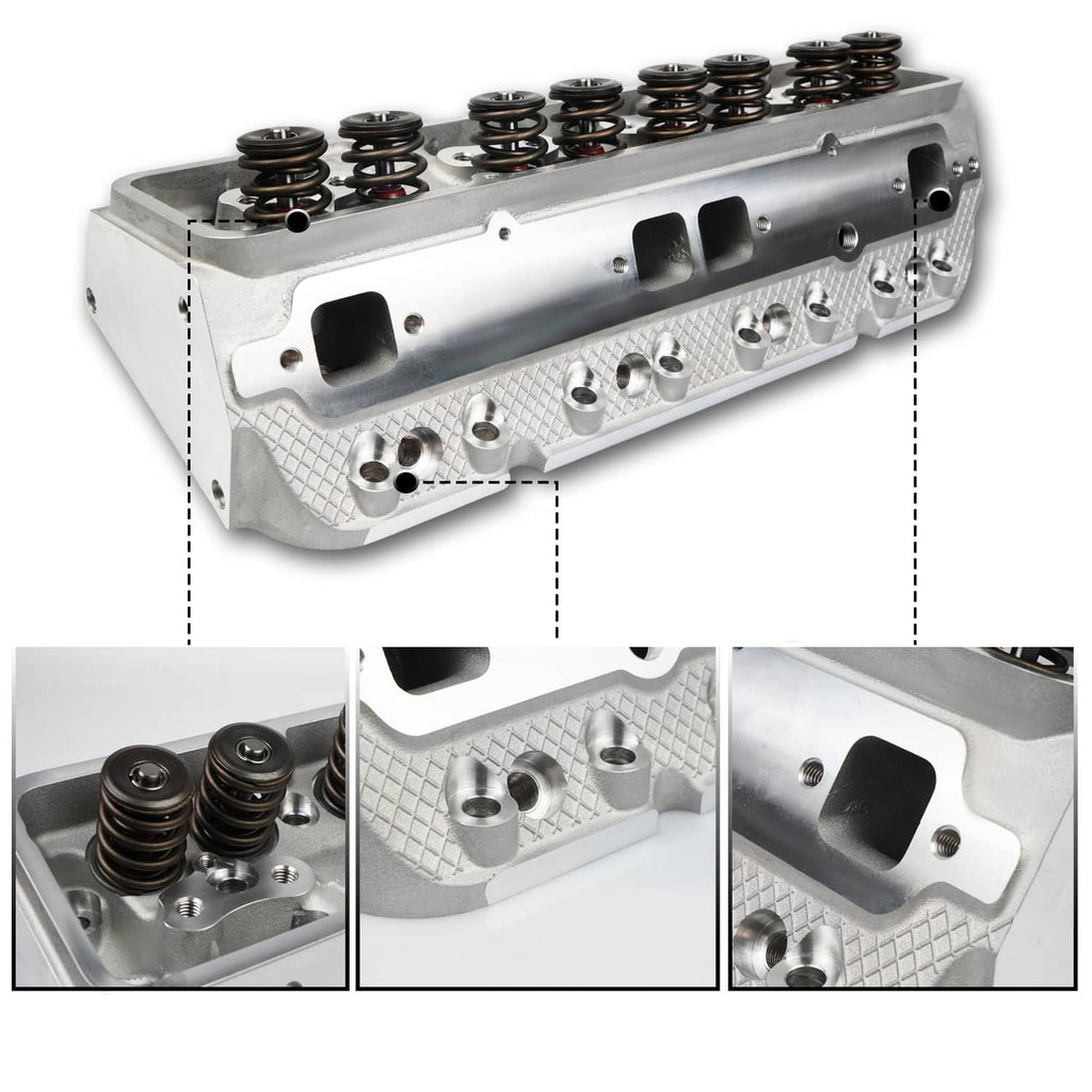 Aluminum cylinder head with valve springs and side exhaust/intake openings, silver