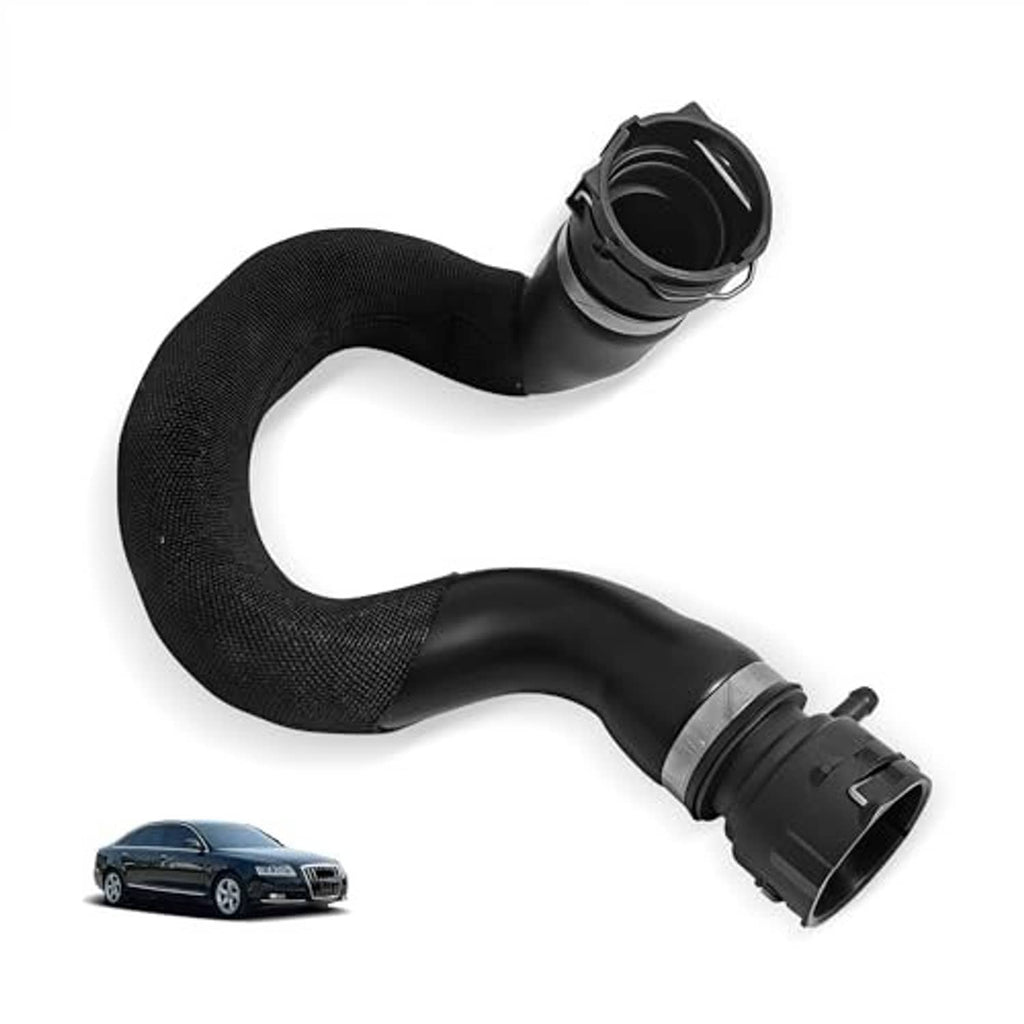 Black radiator coolant hose with textured rubber and socket-style end fittings.