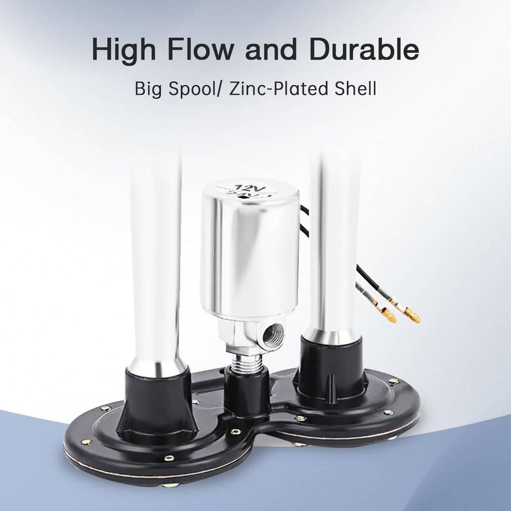 Air horn solenoid valve base with zinc-plated shell and brass outlet lines