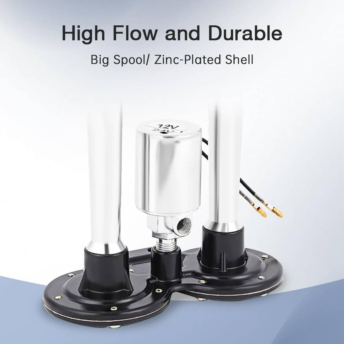 Air horn solenoid valve base with zinc-plated shell and brass outlet lines