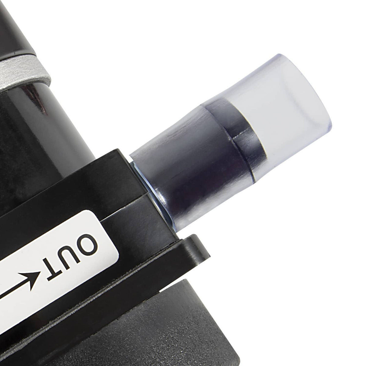 Black cylindrical macerator motor with silver coupling and black housing
