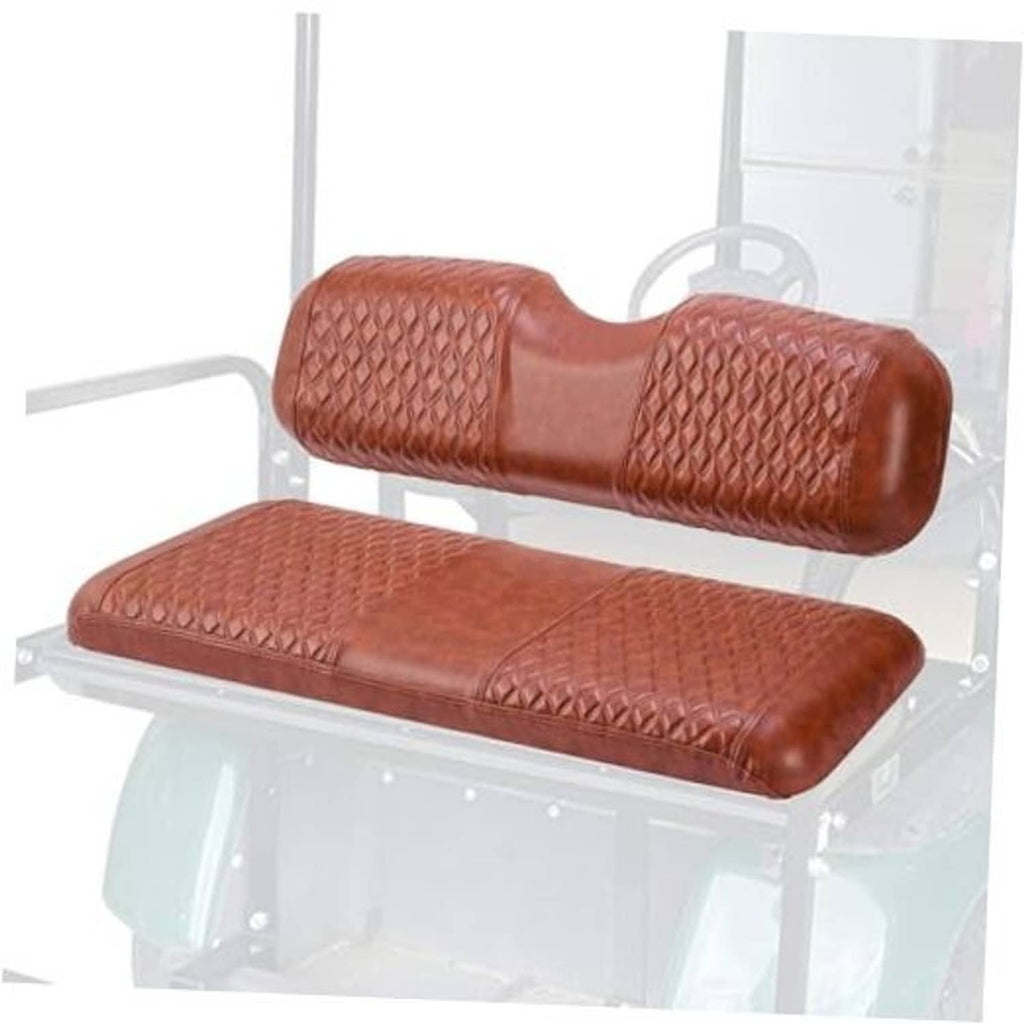 Brown diamond-pattern PU rear seat covers with stitched edges for golf carts