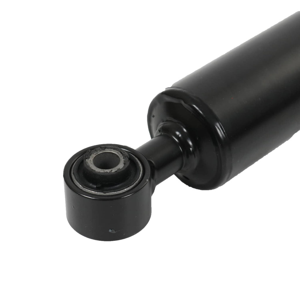 Adjustable coilover shock strut: black mounting bushing and end bracket