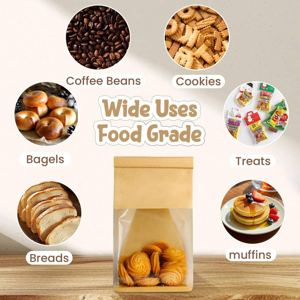 HONKID brown kraft bag with clear window for breads, cookies, and treats