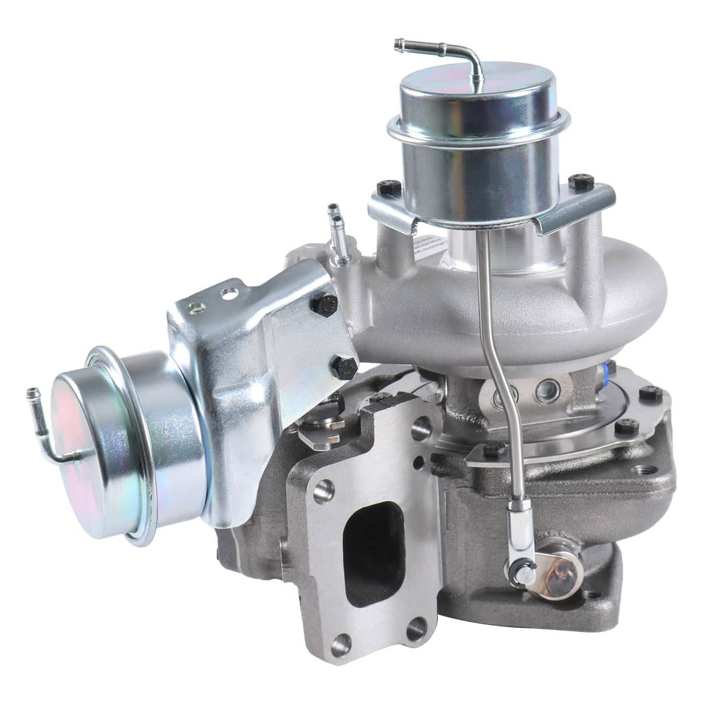Turbocharger assembly with compressor volute and inlet pipe, silver metal body