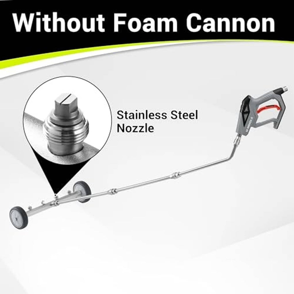 Pressure washer undercarriage attachment with stainless steel nozzle and spray wand