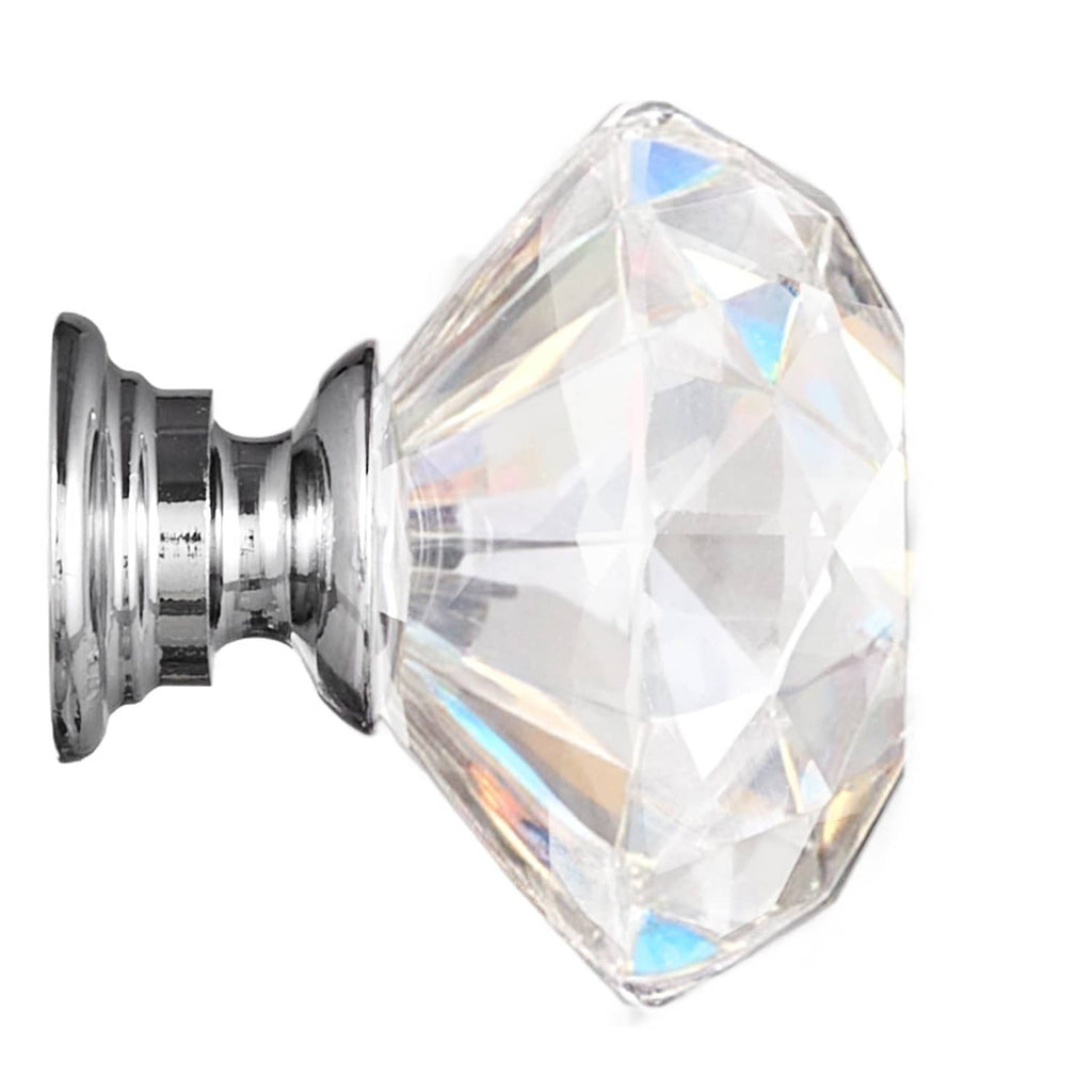 Clear faceted acrylic cabinet knob with chrome mounting back