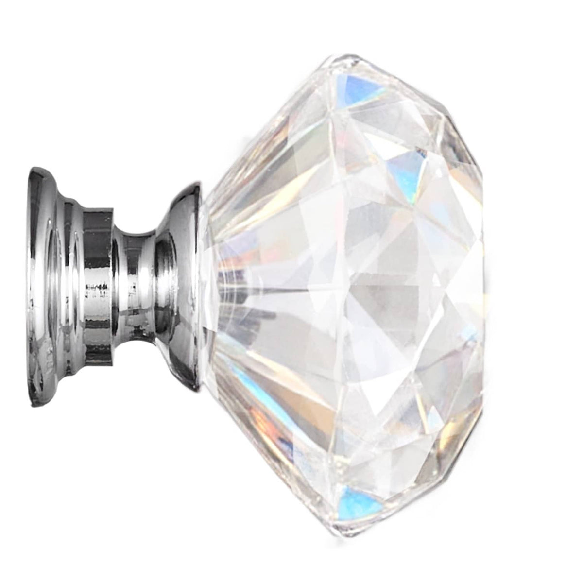 Clear faceted acrylic cabinet knob with chrome mounting back