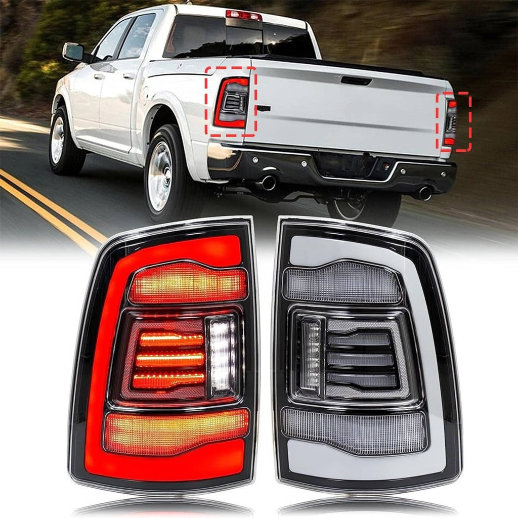 Pair of rectangular LED tail lights with clear and red lenses